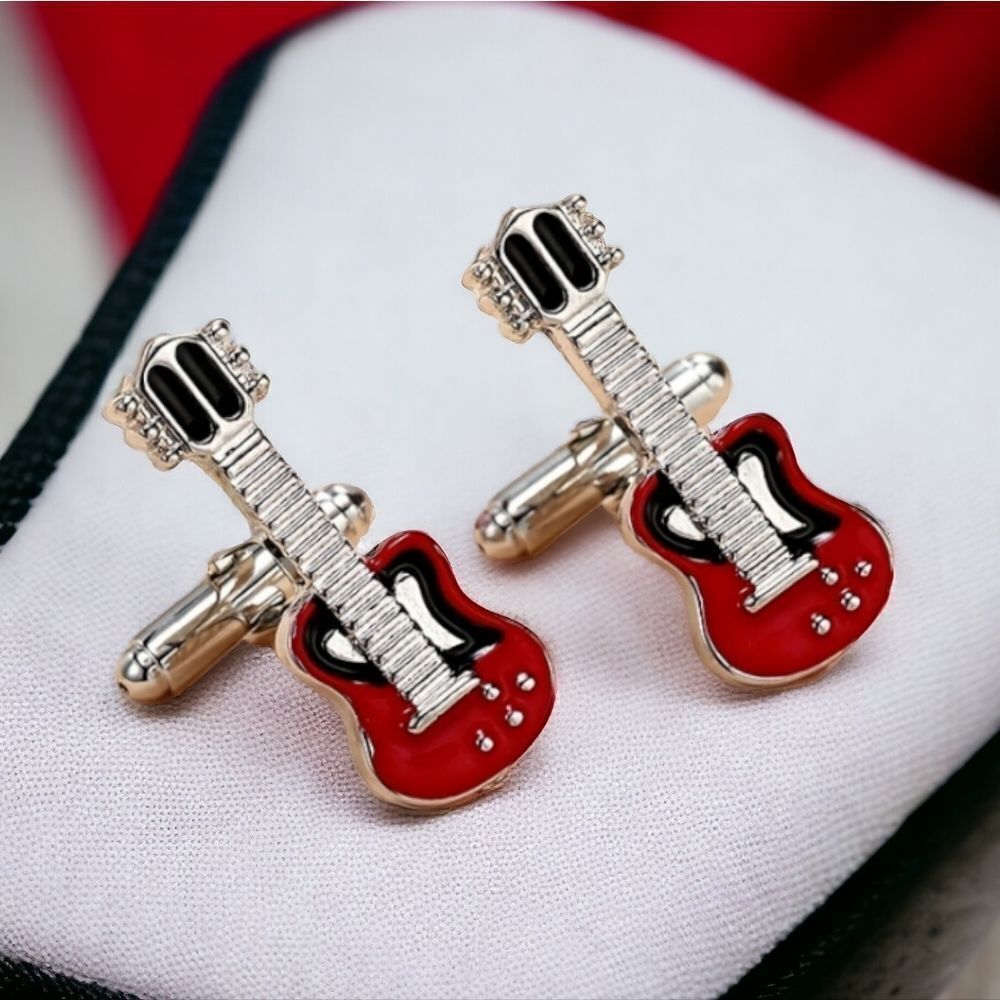 Guitar 🎸 Cufflinks Tuxedo Prom Wedding Formal Shaped Cuff Links Musician Gift